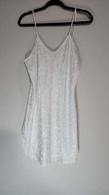 Vintage Kristine Tyler Intimates White Floral Jacquard Satin Slip Nightie